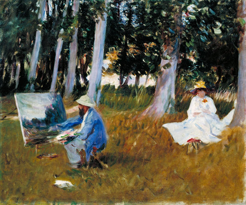 Claude Monet pintando à beira de um bosque (John Singer Sargent) - Reprodução com Qualidade Museu