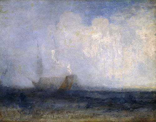 Vista do mar com um barco à vela e um navio (Joseph Mallord William Turner) - Reprodução com Qualidade Museu