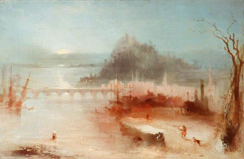Uma cidade no Reno com uma ponte e um castelo em um nascer do sol de altura (Joseph Mallord William Turner) - Reprodução com Qualidade Museu