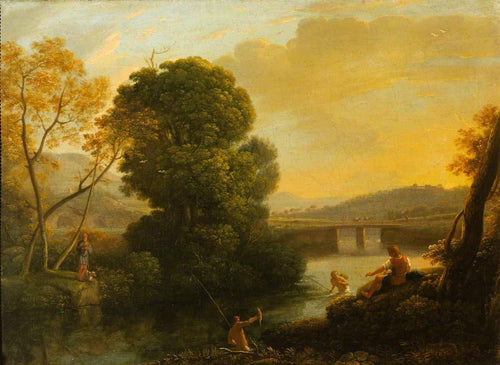 Uma paisagem de rio pastoral com pescadores (Claude Lorrain) - Reprodução com Qualidade Museu