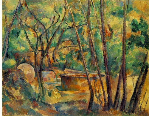 Mó e cisterna sob as árvores (Paul Cézanne) - Reprodução com Qualidade Museu