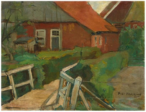 Edifício Fazenda Com Ponte (Piet Mondrian) - Reprodução com Qualidade Museu
