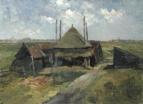Palheiro e galpões agrícolas em um campo (Piet Mondrian) - Reprodução com Qualidade Museu