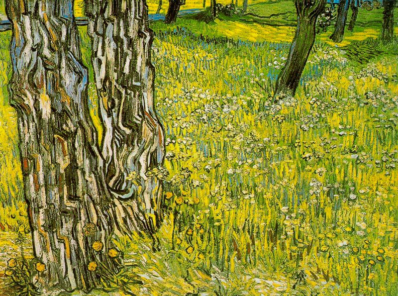 Prado florido com árvores e dentes-de-leão (Vincent Van Gogh) - Reprodução com Qualidade Museu