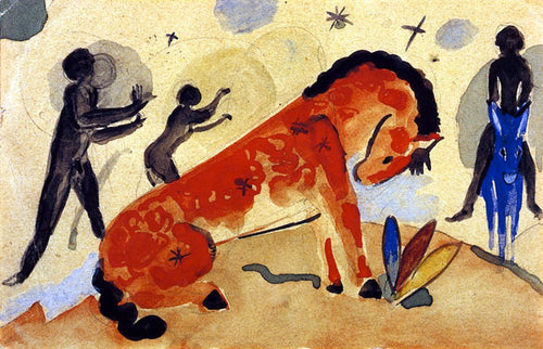Cavalo Vermelho Com Figuras Negras (Franz Marc) - Reprodução com Qualidade Museu