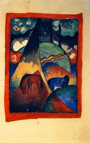 Cavalo Vermelho E Azul Em Uma Paisagem (Franz Marc) - Reprodução com Qualidade Museu