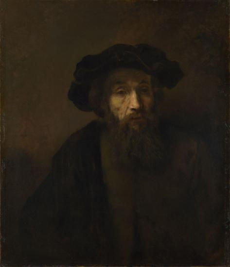 Um homem barbudo com um boné (Rembrandt) - Reprodução com Qualidade Museu