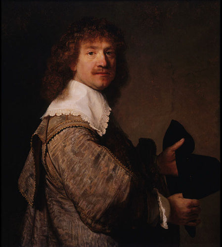 Retrato de um homem segurando um chapéu (Rembrandt) - Reprodução com Qualidade Museu