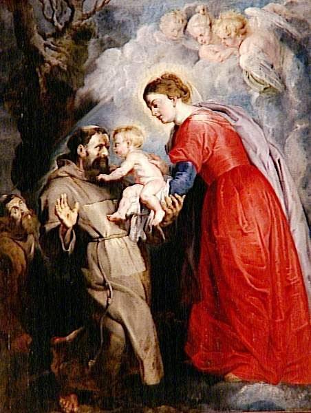 São Francisco recebendo o menino Jesus das mãos da Virgem (Peter Paul Rubens) - Reprodução com Qualidade Museu