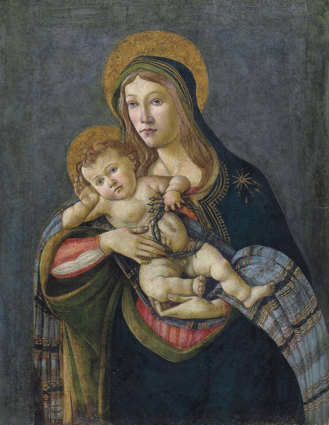A Madona e o Menino Com A Coroa de Espinhos E Três Pregos (Sandro Botticelli) - Reprodução com Qualidade Museu