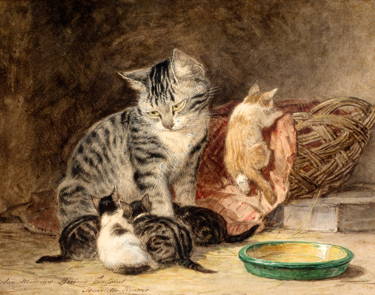 Gato com gatinhos (Henriette Ronner-Knip) - Reprodução com Qualidade Museu