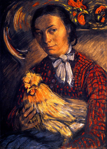 Mulher de fazendeiro sentada com uma galinha no colo (Franz Marc) - Reprodução com Qualidade Museu