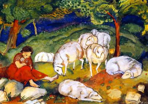 Pastora com Ovelhas (Franz Marc) - Reprodução com Qualidade Museu