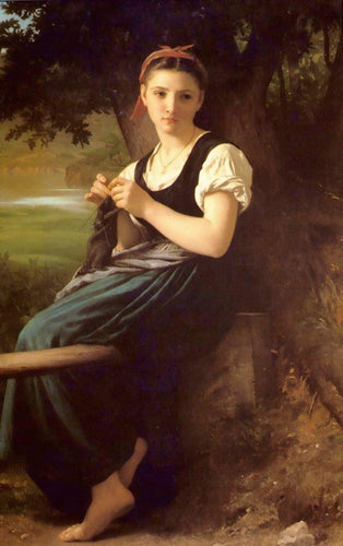 A mulher que tricota (William-Adolphe Bouguereau) - Reprodução com Qualidade Museu