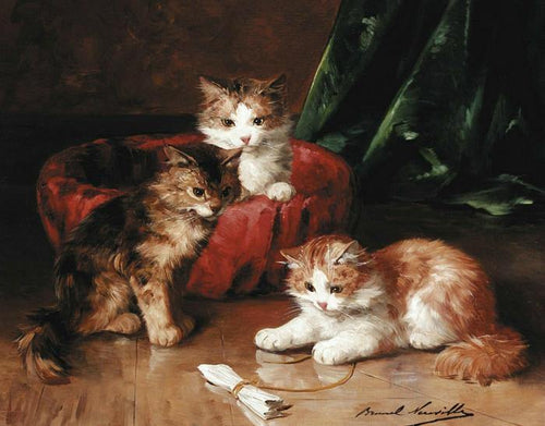 Três Jovens Gatinhos (Alfred-Arthur Brunel de Neuville) - Reprodução com Qualidade Museu