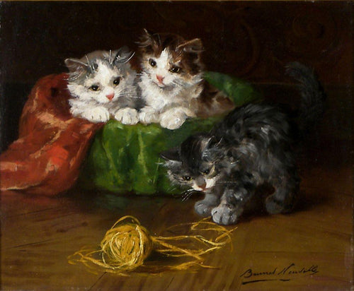 Três gatinhos com um novelo de lã (Alfred-Arthur Brunel de Neuville) - Reprodução com Qualidade Museu