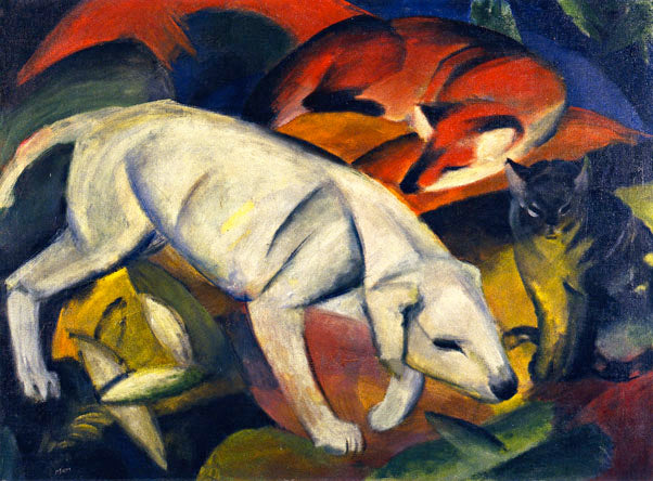 Três Animais - Cachorro, Raposa e Gato (Franz Marc) - Reprodução com Qualidade Museu
