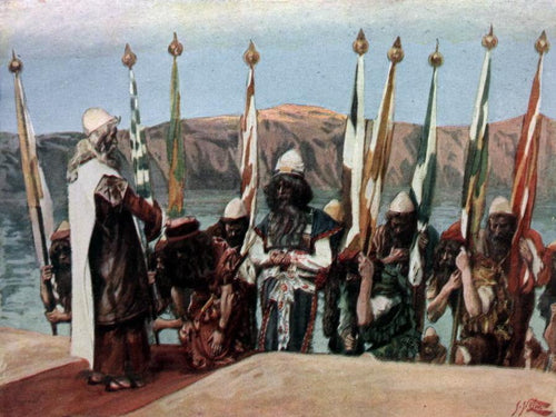 Moisés abençoa Josué antes do sumo sacerdote