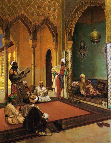 Músicos itinerantes tocando para o sultão (Rudolf Ernst) - Reprodução com Qualidade Museu
