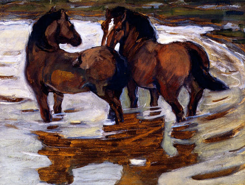 Dois cavalos em um bebedouro (Franz Marc) - Reprodução com Qualidade Museu