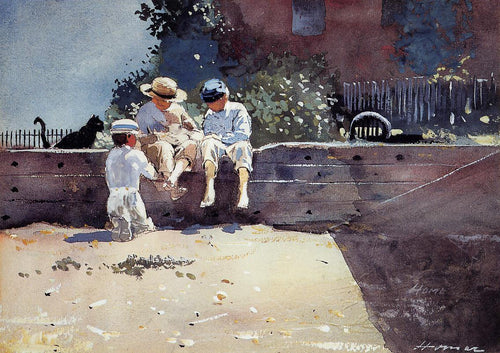 Meninos e gatinho (Winslow Homer) - Reprodução com Qualidade Museu