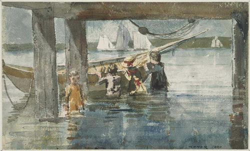 Crianças brincando sob um cais de Gloucester (Winslow Homer) - Reprodução com Qualidade Museu