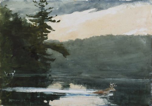 Deer In the Adirondacks (Winslow Homer) - Reprodução com Qualidade Museu