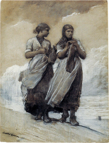 Fishergirls em Shore, Tynemouth (Winslow Homer) - Reprodução com Qualidade Museu