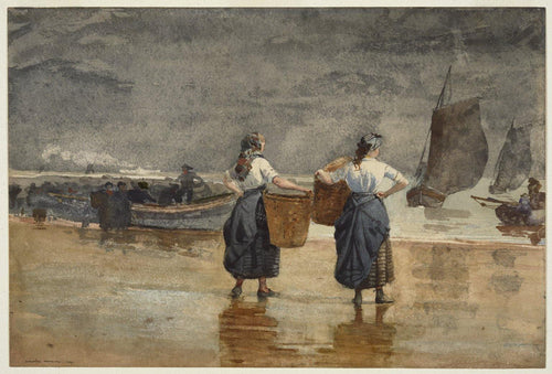 Fishergirls na praia, Tynemouth (Winslow Homer) - Reprodução com Qualidade Museu