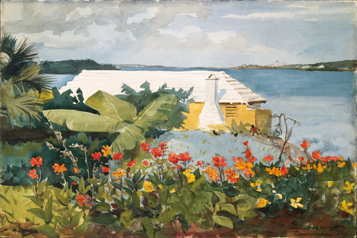 Jardim de flores e bangalô, Bermudas (Winslow Homer) - Reprodução com Qualidade Museu