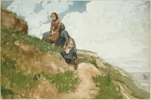 Meninas em um penhasco (Winslow Homer) - Reprodução com Qualidade Museu