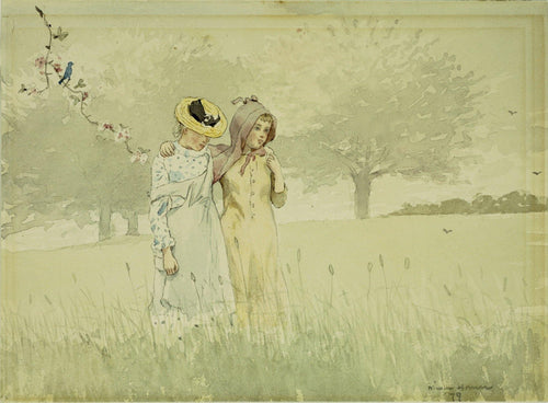 Meninas passeando em um pomar (Winslow Homer) - Reprodução com Qualidade Museu