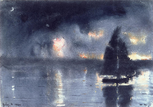 Veleiro e fogos de artifício do 4 de julho (Winslow Homer) - Reprodução com Qualidade Museu