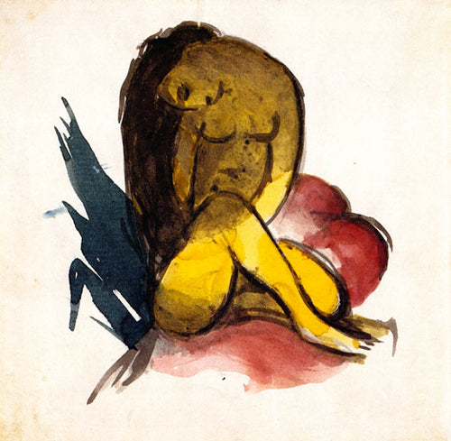 Nu Feminino Amarelo Sentado (Franz Marc) - Reprodução com Qualidade Museu