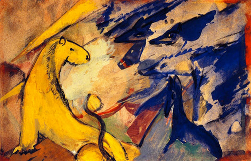 Leão amarelo, raposas azuis, cavalo azul (Franz Marc) - Reprodução com Qualidade Museu