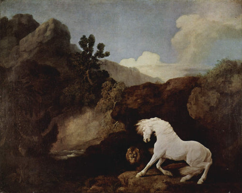Um cavalo assustado por um leão