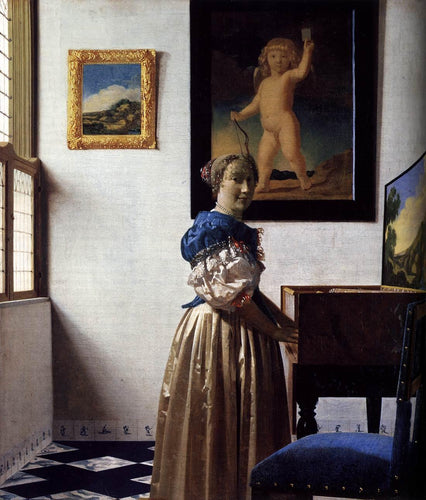 Uma senhora de pé em um virginal (Johannes Vermeer) - Reprodução com Qualidade Museu