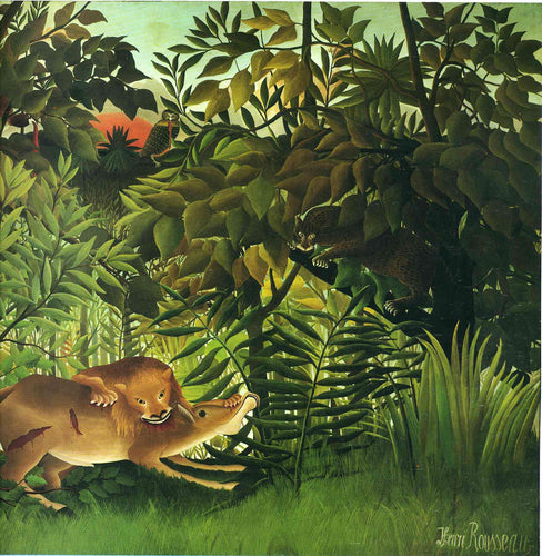 Um Leão Devorando Sua Presa - Detalhe (Henri Rousseau) - Reprodução com Qualidade Museu
