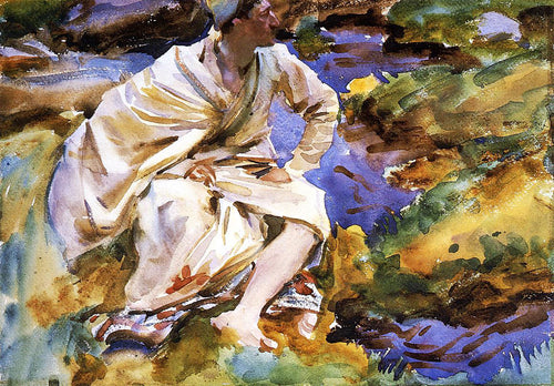 Um homem sentado perto de um riacho (John Singer Sargent) - Reprodução com Qualidade Museu