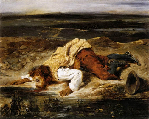 Um brigade mortalmente ferido mata sua sede (Eugene Delacroix) - Reprodução com Qualidade Museu