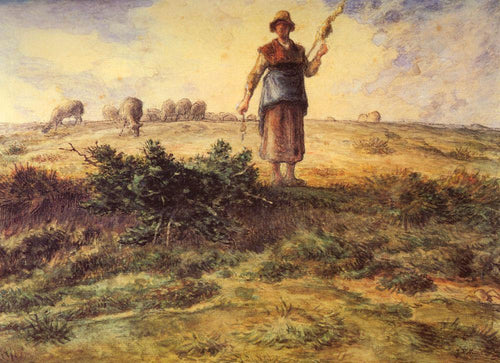 Uma pastora e seu rebanho (Jean-François Millet) - Reprodução com Qualidade Museu