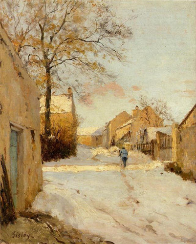 Uma rua de aldeia no inverno (Alfred Sisley) - Reprodução com Qualidade Museu