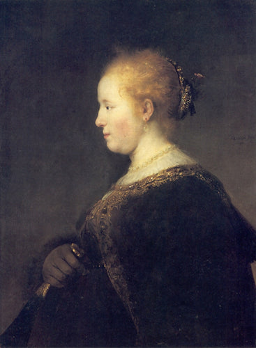 Uma jovem de perfil com um ventilador (Rembrandt) - Reprodução com Qualidade Museu