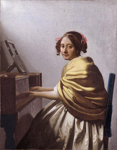 Uma jovem sentada nas virginais (Johannes Vermeer) - Reprodução com Qualidade Museu