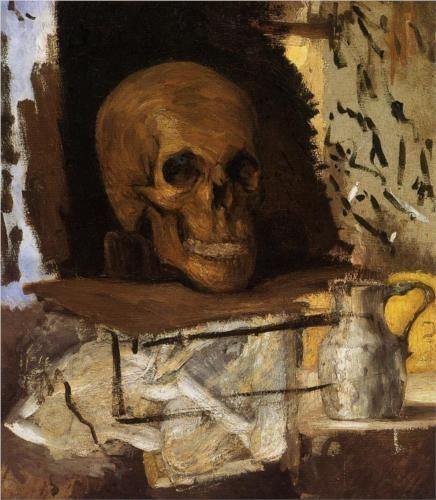 Caveira de natureza morta e jarro de água (Paul Cézanne) - Reprodução com Qualidade Museu