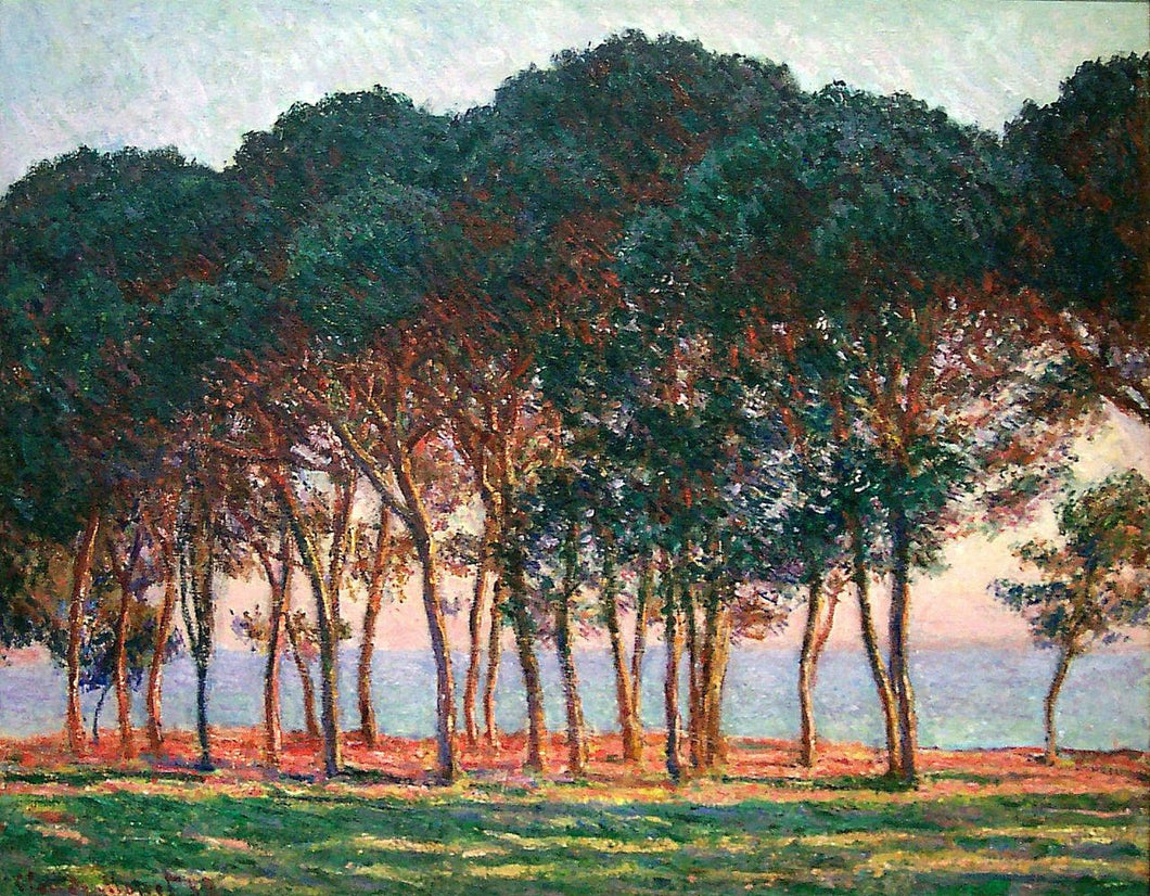 Sob os pinheiros no final do dia (Claude Monet) - Reprodução com Qualidade Museu