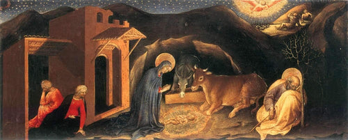 Retábulo de Adoração dos Magos, painel de Predella à esquerda retratando a Natividade