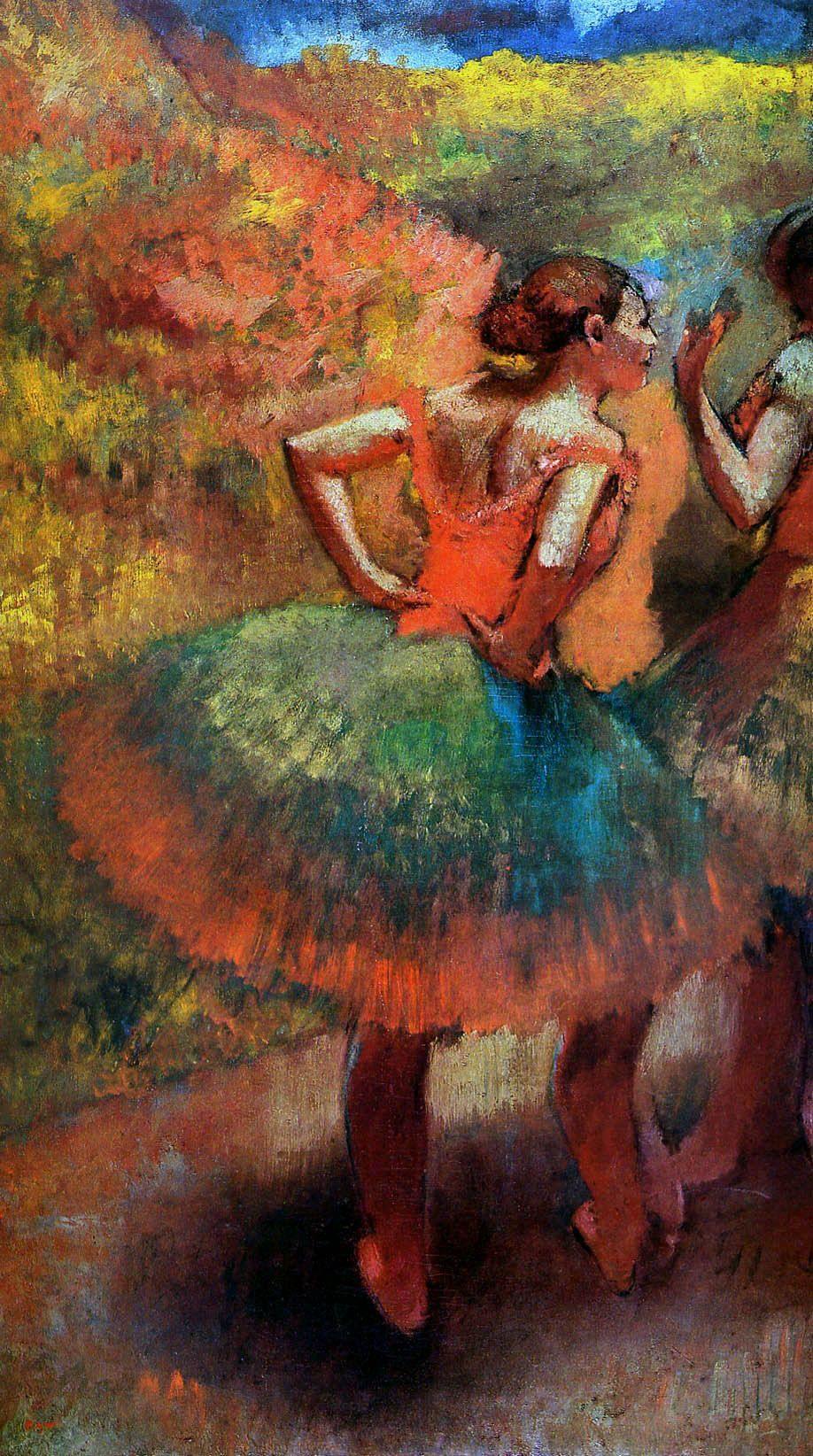 Duas dançarinas de saias verdes, cenário de paisagens (Edgar Degas) - Reprodução com Qualidade Museu