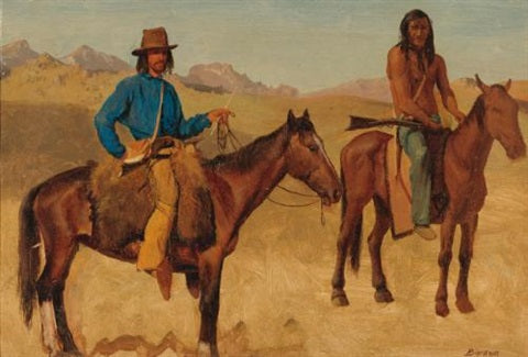 Trapper e guia indígena a cavalo (Albert Bierstadt) - Reprodução com Qualidade Museu