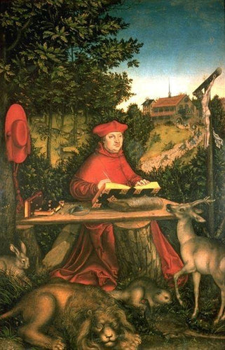Albrecht de Brandenburg como São Jerônimo em seu estudo